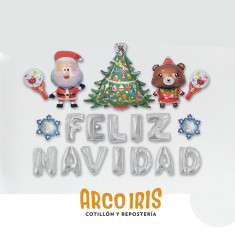 Mylar Set Feliz Navidad Frase Papa Noel Pinito Estrellas Dulce Globo Metalizado Papel 2