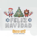 Mylar Set Feliz Navidad Frase Papa Noel Pinito Estrellas Dulce Globo Metalizado Papel