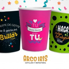 Vaso Frases Lisio-rayas-lunar-flores 8 Onzas X 8 - Polipapel Festcopack 2