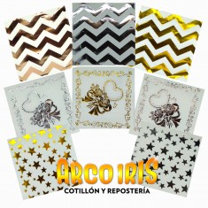 Servilleta Con Stamping X 20 - Blanca/negra Con Dorado/plata/rosa Gold Rayas-flor-estrella Navidad 2