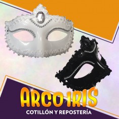 Veneciano Mascara Con Piedra-perla Y Pasamaneria X 12 - Negro-blanco