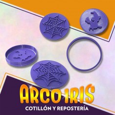 Cortante Cookies Set Halloween 2 Plastico Violeta Halloween Bruja Tela De Arana