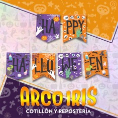 Banderin Happy Halloween Naranja Y Violeta Halloween Rondi