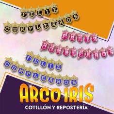 Mylar Banderin Feliz Cumpleanos - 3 Tramos Varios Colores Dorado-rosa-azul