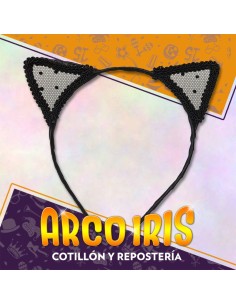 Vincha Alambre Gatita Con Tul Y Pasamaneria Xu - Negra