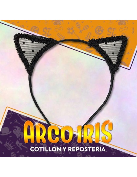 Vincha Alambre Gatita Con Tul Y Pasamaneria Xu - Negra