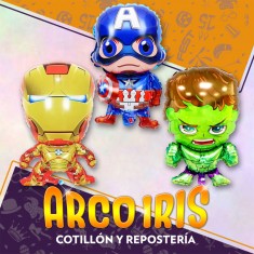 Mylar 26 Personajes Mini Avengers Metal Xu - 66 Cm Los Vengadores Hulk Iron Man Capitan America Globo Metalizado Papel