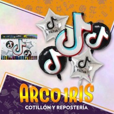 Mylar Set Tik Tok Metal Xu - 5 Piezas 2 Globo Estrellas18-2 Globos Estampados 18-1 Globo Tik Tok 32- Metalizado Papel