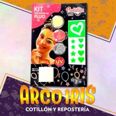 Kit Mix Fluo Corazon - Kit Para Maquillaje Valentin 2 Maquillaje Glitter Pegatina Esponja