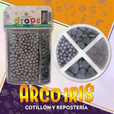 Drops Set X 4 Plateado 125 Gr - Gotitas Corazones Perlas Cristales Pascua Valentin Pastelar