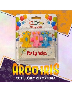 Vela Infantiles 1 Anito Party X 3 - Rosa-celeste Corona Bonete Corazon Globos Blister Cbx