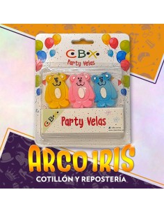 Vela Infantiles 1 Anito Party X 3 - Rosa-celeste Corona Bonete Corazon Globos Blister Cbx 2