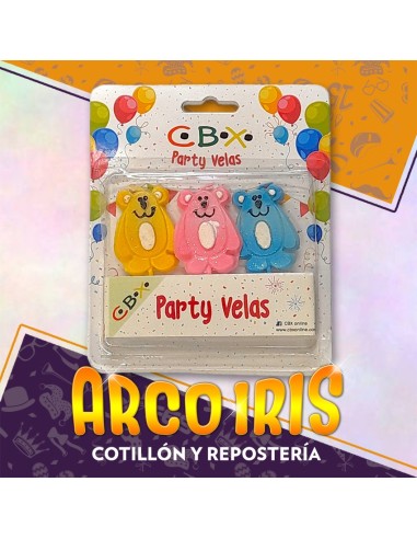 Vela Infantiles 1 Anito Party X 3 - Rosa-celeste Corona Bonete Corazon Globos Blister Cbx