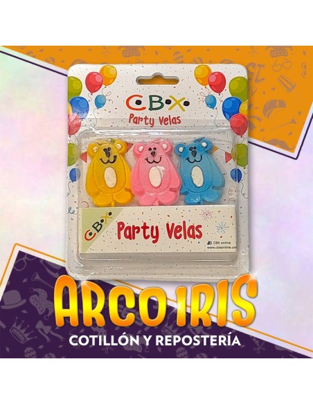 Vela Infantiles 1 Anito Party X 3 - Rosa-celeste Corona Bonete Corazon Globos Blister Cbx