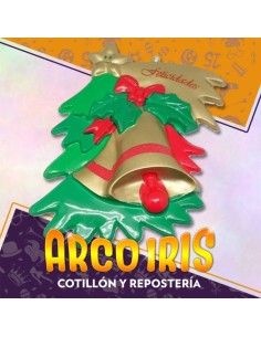 Cartel Felicidades Campanas X 6 - 2x1 Promo Liquidacion Con Hojas Y Mono Plastico Navidad Gape