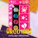 Kit Glittermania - Kit Para Maquillaje 4 Glitter Plata-azul-fucsia-dorado Pincel Stencil