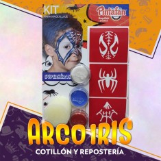 Kit Superheroe Spiderman Xu - Kit Para Maquillaje 3 Acua Esponja Stencil Hombre Arana