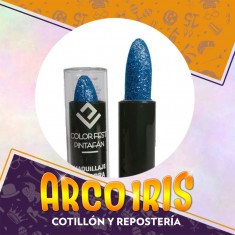Maquillaje Barra Glitter Azul Xu - Labial Pintafan