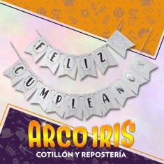 Banderin Feliz Cumpleanos Xu - Rayas Con Stamping Gold Mundo