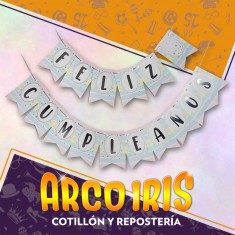 Banderin Feliz Cumpleanos Xu - Rayas Con Stamping Gold Mundo