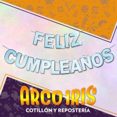 Banderin Feliz Cumpleanos Xu - Letras Celeste Pastel Gold Mundo