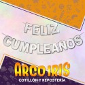 Banderin Feliz Cumpleanos Xu - Letras Blanco Con Stamping Gold Mundo