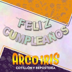 Banderin Feliz Cumpleanos Xu - Letras Multicolor Con Stamping Gold Mundo