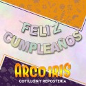 Banderin Feliz Cumpleanos Xu - Letras Multicolor Con Stamping Gold Mundo