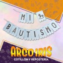 Banderin Mi Bautismo Xu - Celeste Con Stamping Gold Mundo