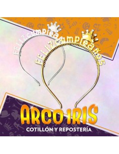 Vincha Plastica Feliz Cumpleanos +12-10% Plateada-dorada -rosa Gold Hair Band