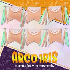 Banderin Rectangular Con Blonda Tela Xu - Nude Con Cinta Rondi