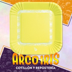 Plato Amarillo Pastel 18 Cm Cuadrado X 8 - Polipapel Festcopack