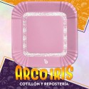 Plato Rosa Pastel 18 Cm Cuadrado X 8 - Polipapel Festcopack