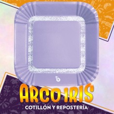 Plato Violeta Pastel 18 Cm Cuadrado X 8 - Polipapel Festcopack