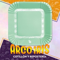 Plato Verde Pastel 18 Cm Cuadrado X 8 - Polipapel Festcopack