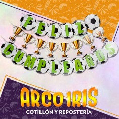 Banderin Feliz Cumpleanos Xu - Futbol Argentina Mundial Gold Mundo