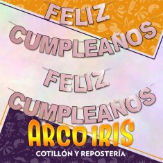 Banderin Feliz Cumpleanos Xu - Letras Rosa Pastel Gold Mundo