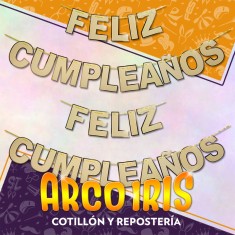 Banderin Feliz Cumpleanos Xu - Letras Amarillo Pastel Gold Mundo