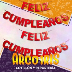 Banderin Feliz Cumpleanos Xu - Letras Rojo Gold Mundo