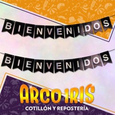 Banderin Bienvenidos Xu - Negro Gold Mundo