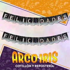 Banderin Felicidades Xu - Con Stamping Negro Lunares Gold Mundo