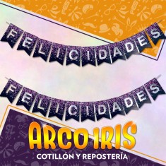 Banderin Felicidades Xu - Con Stamping Fucsia Lunares Gold Mundo