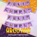 Banderin Feliz Cumpleanos Lila Pastel Stamping Oro Dorado Party Gold Mundo