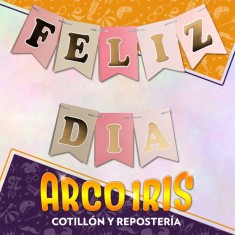 Banderin Feliz Dia Xu - Rosa Con Stamping Gold Mundo