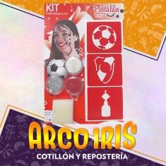 Kit Millo Futbol - Kit Para Maquillaje 2 Maquillaje-1 Glitter-esponja-stencil River