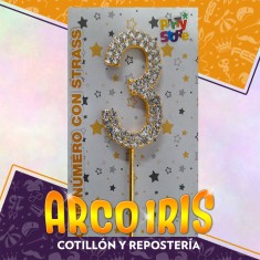 Pinche Metal Numero 3 Con Strass Xu - Party Store