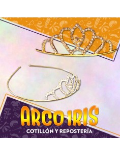 Tiara Diadema Dorada Con Strass Xu - Primavera Party Store