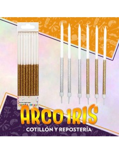 Vela Gibre Larga Bicolor Doradas X 16 - Bicolor Party Store