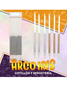 Vela Gibre Larga Bicolor Plateadas X 16 - Bicolor Party Store
