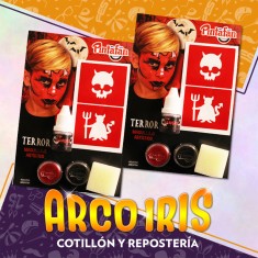 Kit Maquillaje Duo Halloween Terror + 2 Stencil + Sangre + Esponja